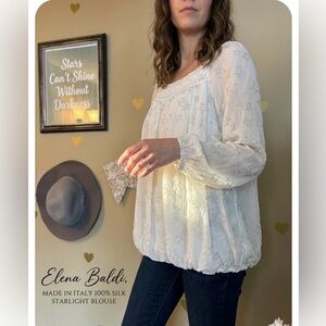 Elena Baldi Italy 100% Silk Glitter Star Bubble Hem Top